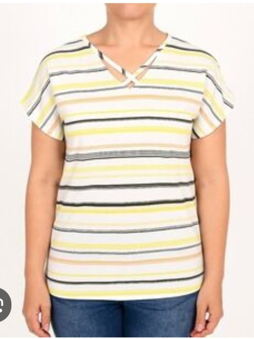 NWT Chico's Zenergy Cross Front V-Neck Tee Shirt Women's 2 US L Striped UPF 50+